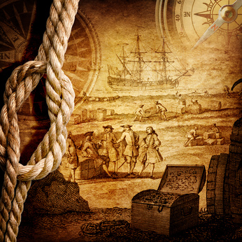 Abenteuerromane Bild einer alten Karte mit Kompass und Tau