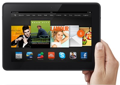 Blick auf den Kindle Fire HD Startbildschirm mit Apps